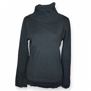 SARAH SPENCER Black Cowl Neck Sweater M w/Long Sleeves 100%Merino Wool Italian